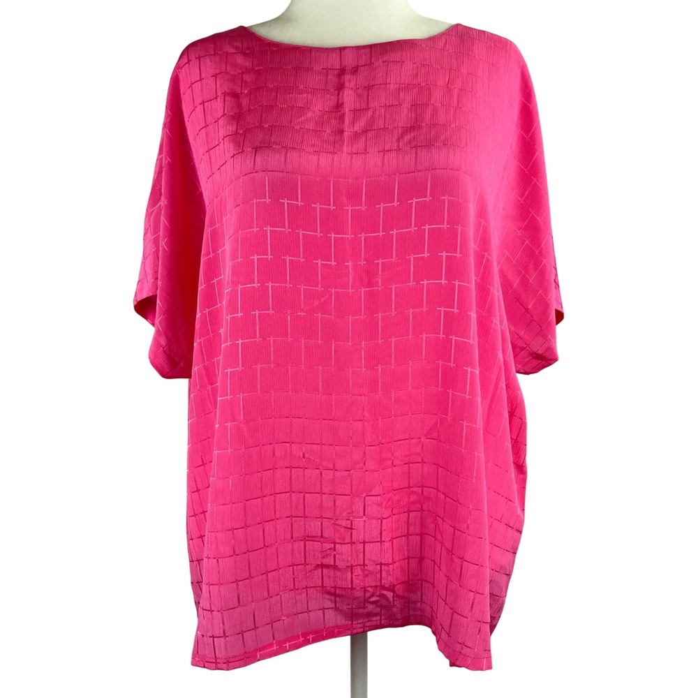 VTG Womens Plaid Metallic Pink Top 3X Short Sleeve Monochramitic Glam Artsy